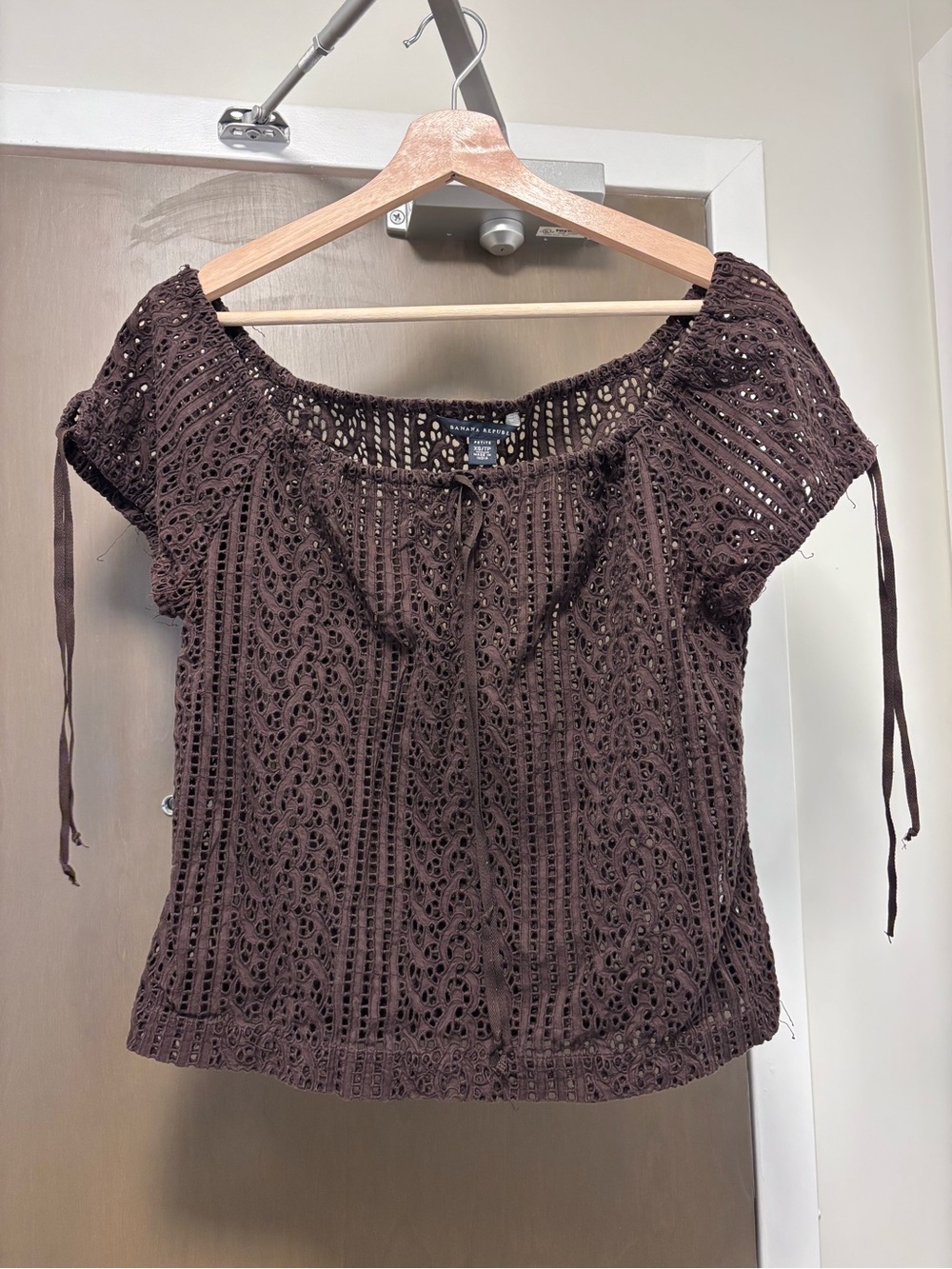 Lace Eyelet Peasant Top in Dark Brown - banana republic